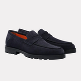 Men’s blue suede penny loafer