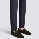 Stylish dark brown suede loafer with buckles