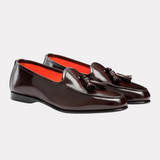 Men’s burgundy shiny leather Andrea tassel loafer