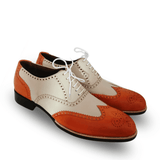 Handmade Two-Tone Orange & Cream Wingtip Oxford Shoes