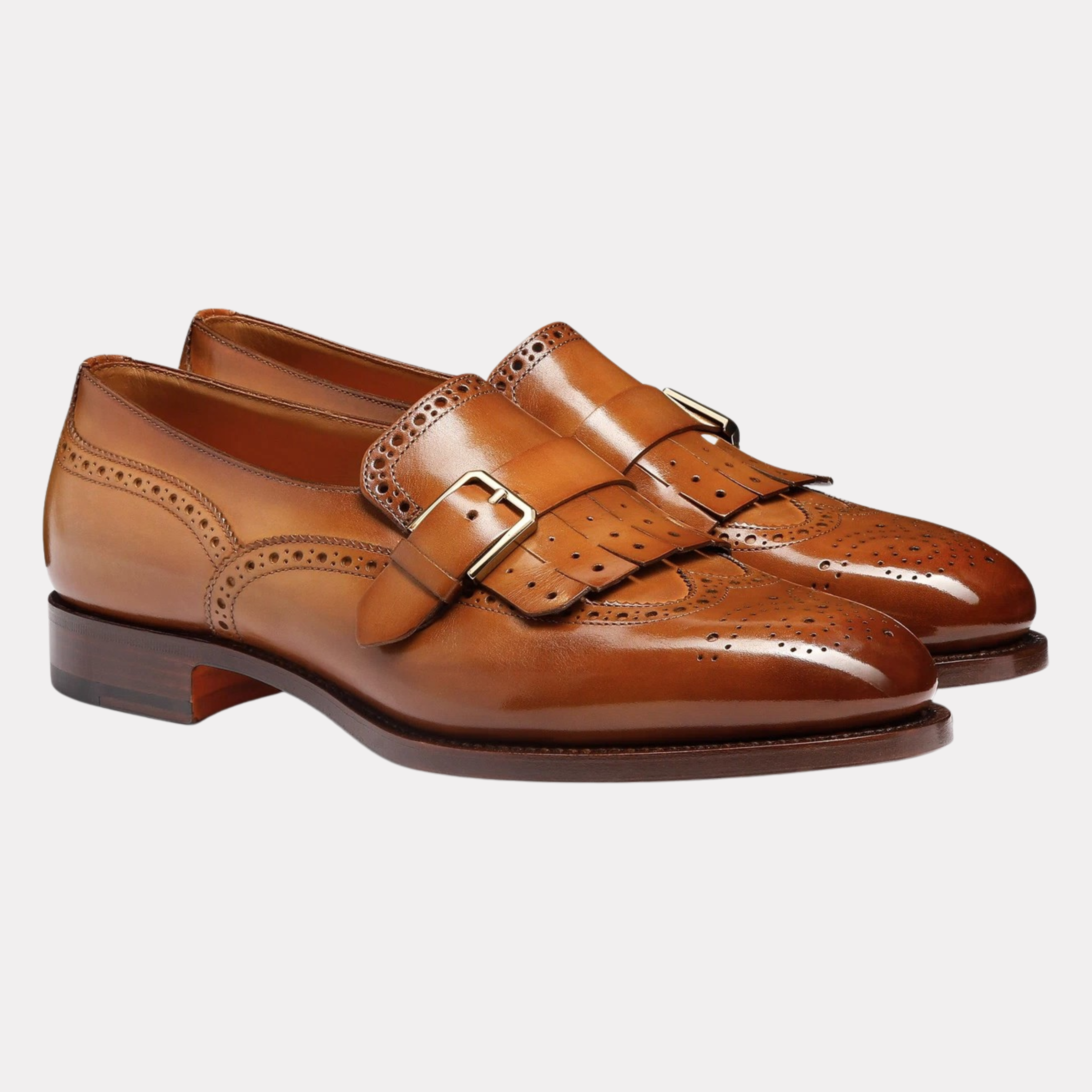 Men’s light brown fringe buckle shoe