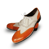 Handmade Two-Tone Orange & Cream Wingtip Oxford Shoes