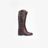 Handmade Burgundy Leather Riding Boots | Tall Equestrian Boots with Back Zipper & Buckle Straps