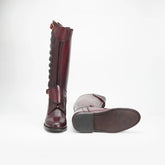 Handmade Burgundy Leather Riding Boots | Tall Equestrian Boots with Back Zipper & Buckle Straps