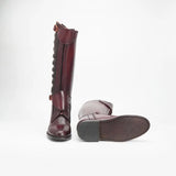 Handmade Burgundy Leather Riding Boots | Tall Equestrian Boots with Back Zipper & Buckle Straps