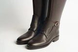 Handmade Brown Leather Riding Boots | Classic Tall Equestrian Boots with Ankle Buckle