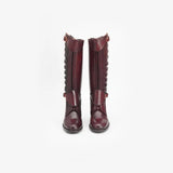 Handmade Burgundy Leather Riding Boots | Tall Equestrian Boots with Back Zipper & Buckle Straps
