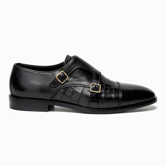 Black Double Monk Strap Shoes for Men