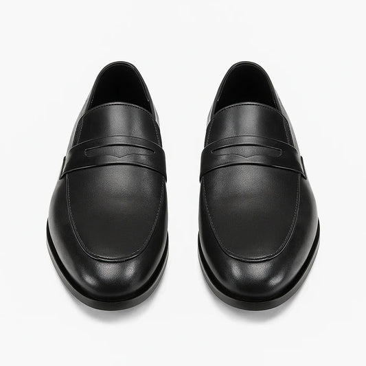 Black Leather Penny Loafers for Men