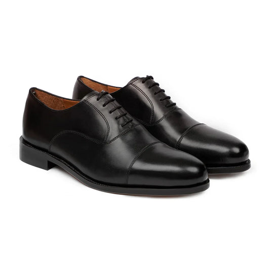 Handmade Black Cap-Toe Oxford Shoes for Men