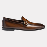 Men's dark brown leather single-buckle loafer