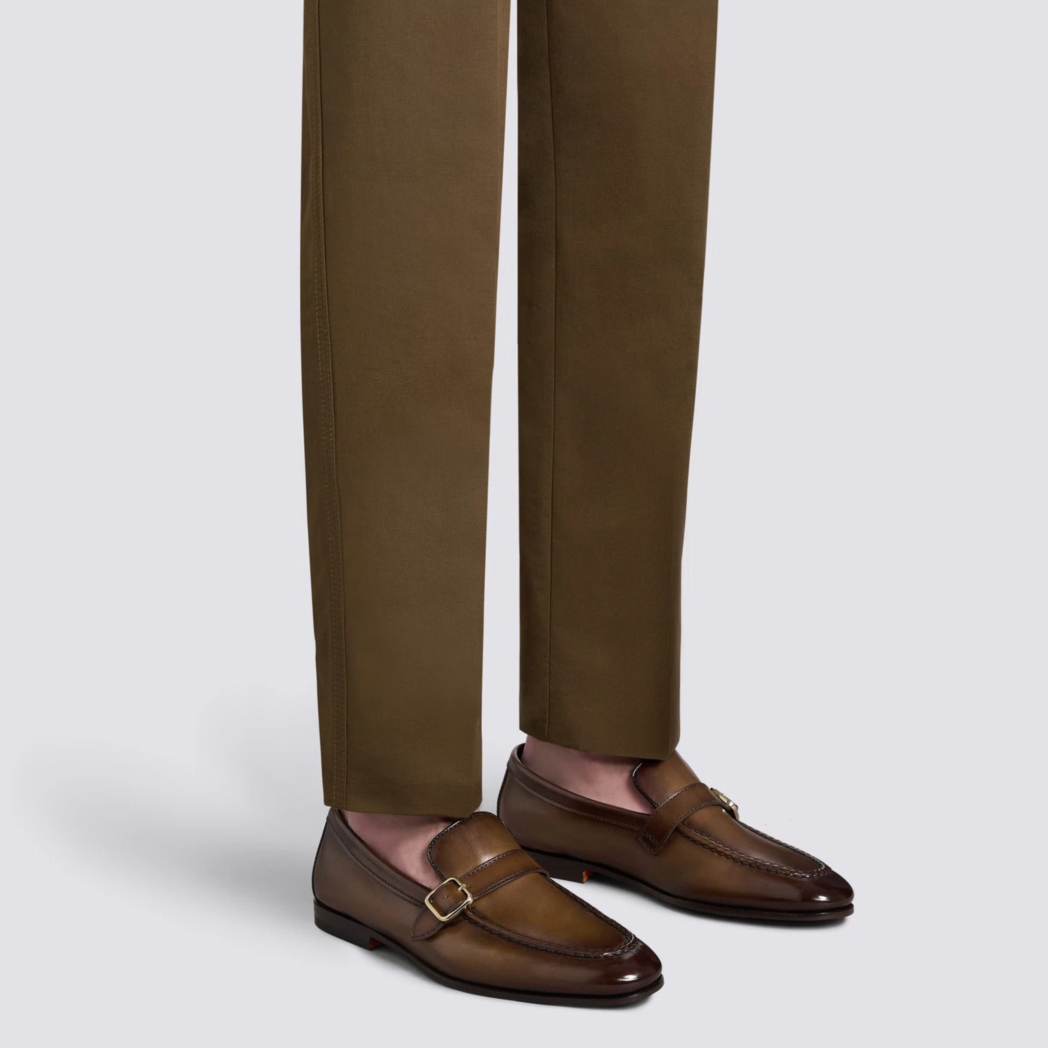 Men's dark brown leather single-buckle loafer