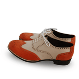 Handmade Two-Tone Orange & Cream Wingtip Oxford Shoes