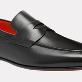 Men's polished black leather penny loafer