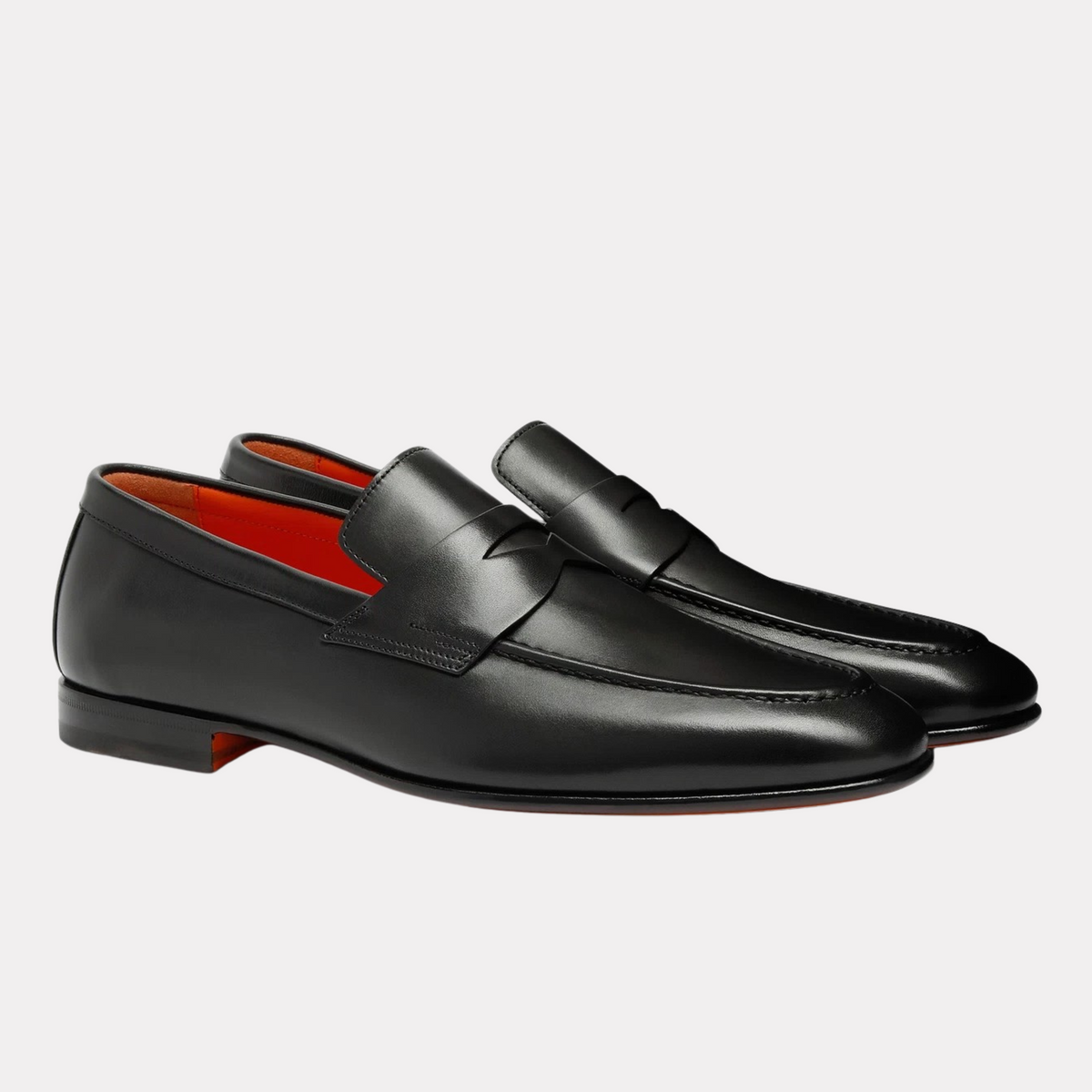Men's polished black leather penny loafer
