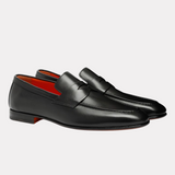 Men's polished black leather penny loafer