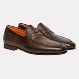 Men’s polished brown leather penny loafer