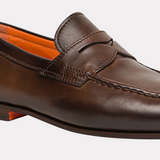Men’s polished brown leather penny loafer