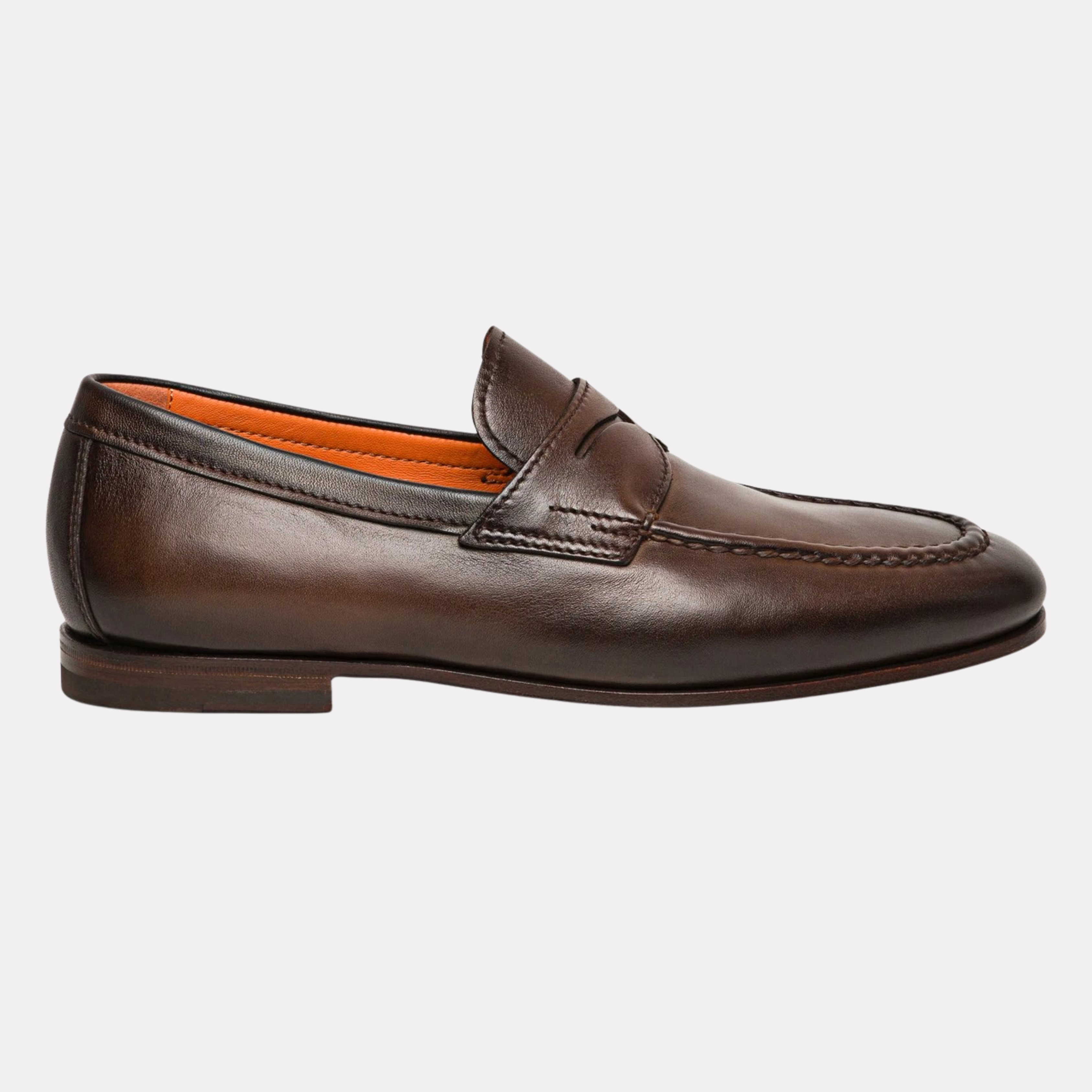 Men’s polished brown leather penny loafer