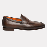 Men’s polished brown leather penny loafer