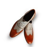 Handmade Two-Tone Orange & Cream Wingtip Oxford Shoes