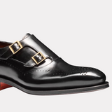 Men's black leather double-buckle brogue shoe