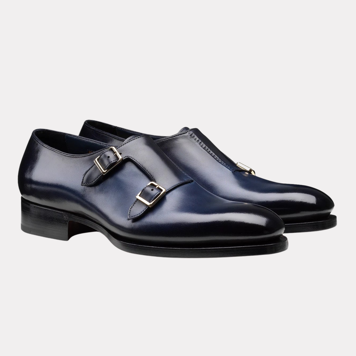 Men's blue leather Uniqua Meraviglia Collection double-buckle shoe