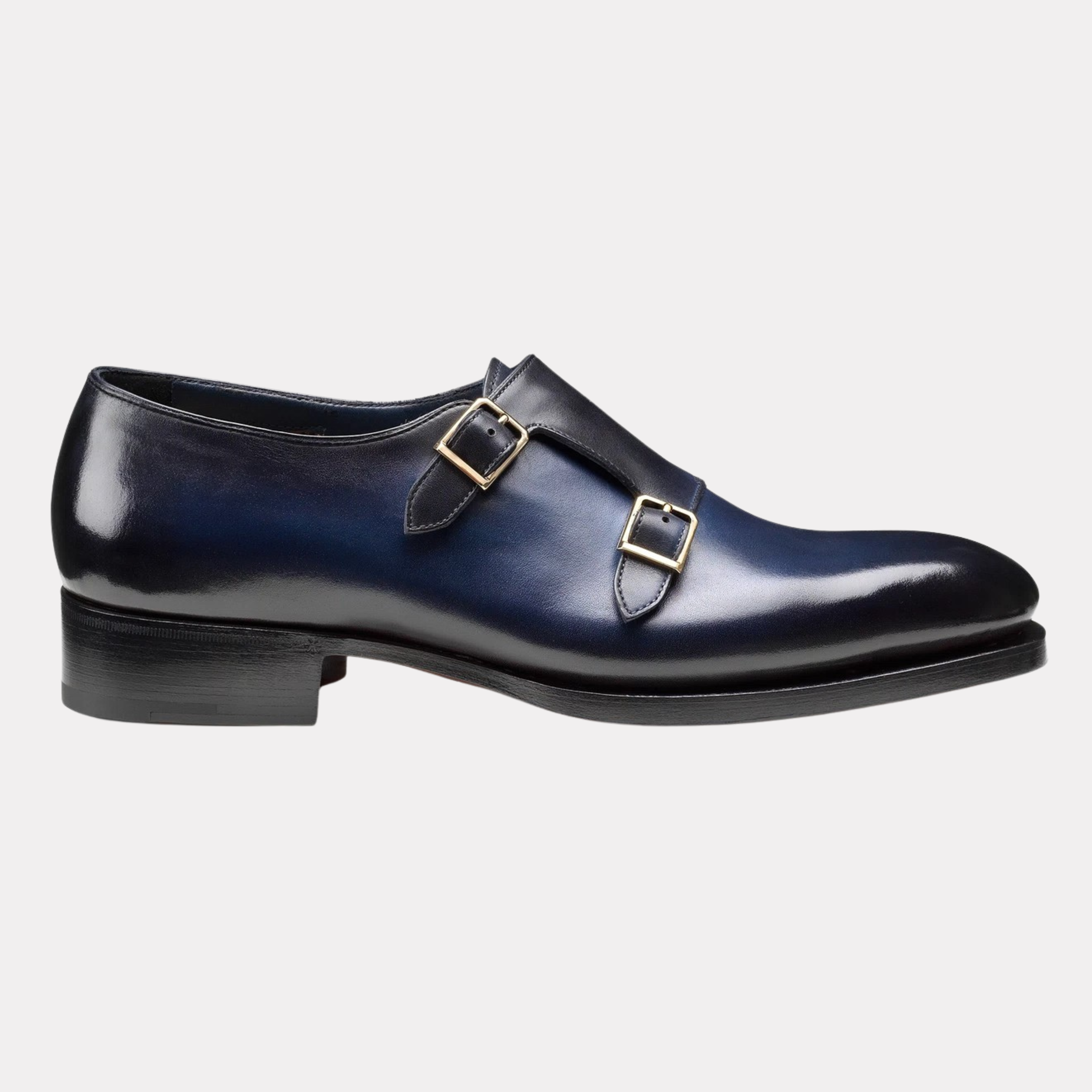 Men's blue leather Uniqua Meraviglia Collection double-buckle shoe