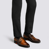 Men's brown leather single-buckle shoe