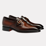 Men's brown leather single-buckle shoe