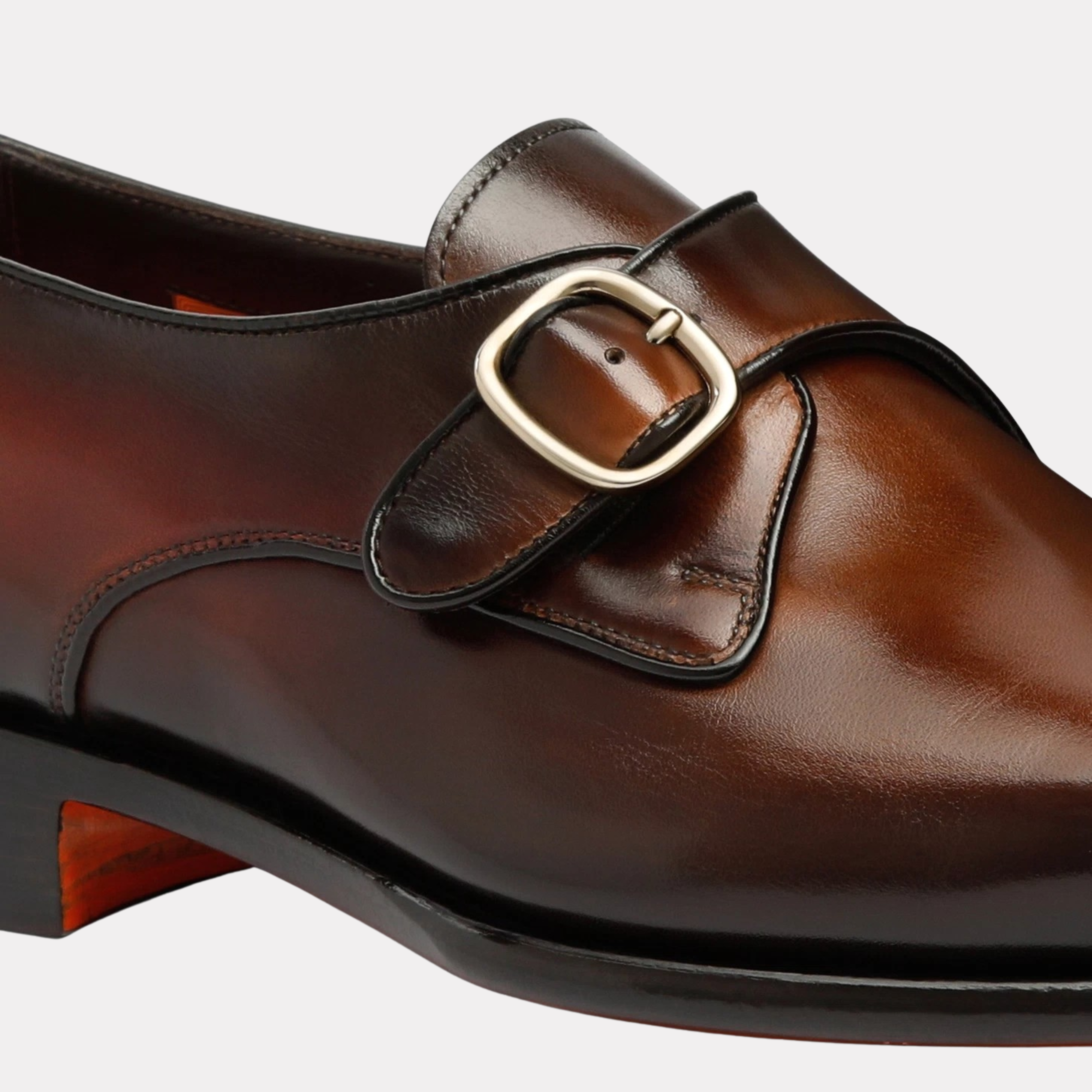 Men's brown leather single-buckle shoe