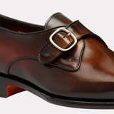 Men's brown leather single-buckle shoe