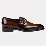 Men's brown leather single-buckle shoe