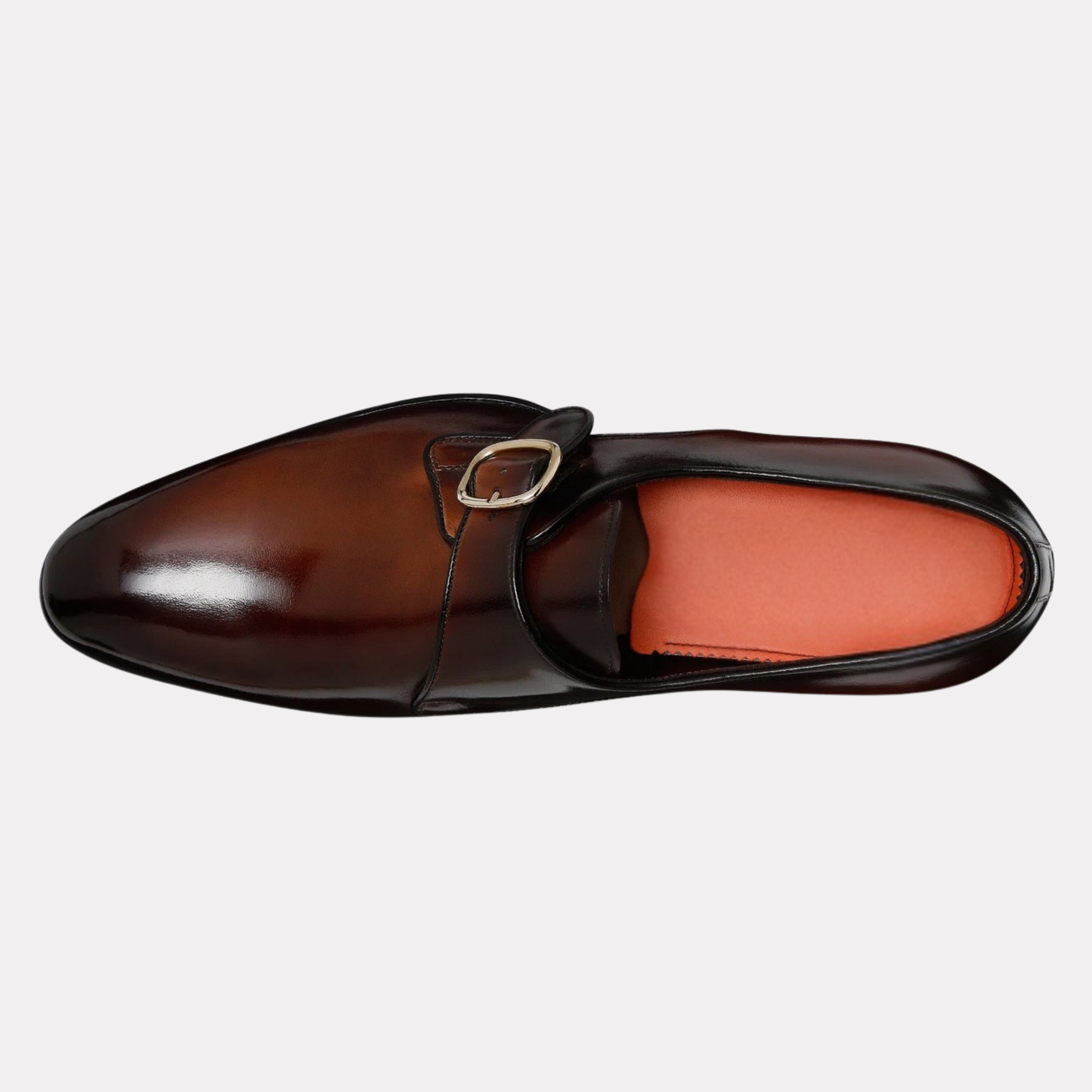 Men's brown leather single-buckle shoe
