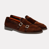 Men's brown suede double-buckle loafer