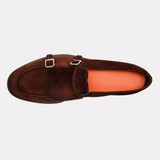 Men's brown suede double-buckle loafer