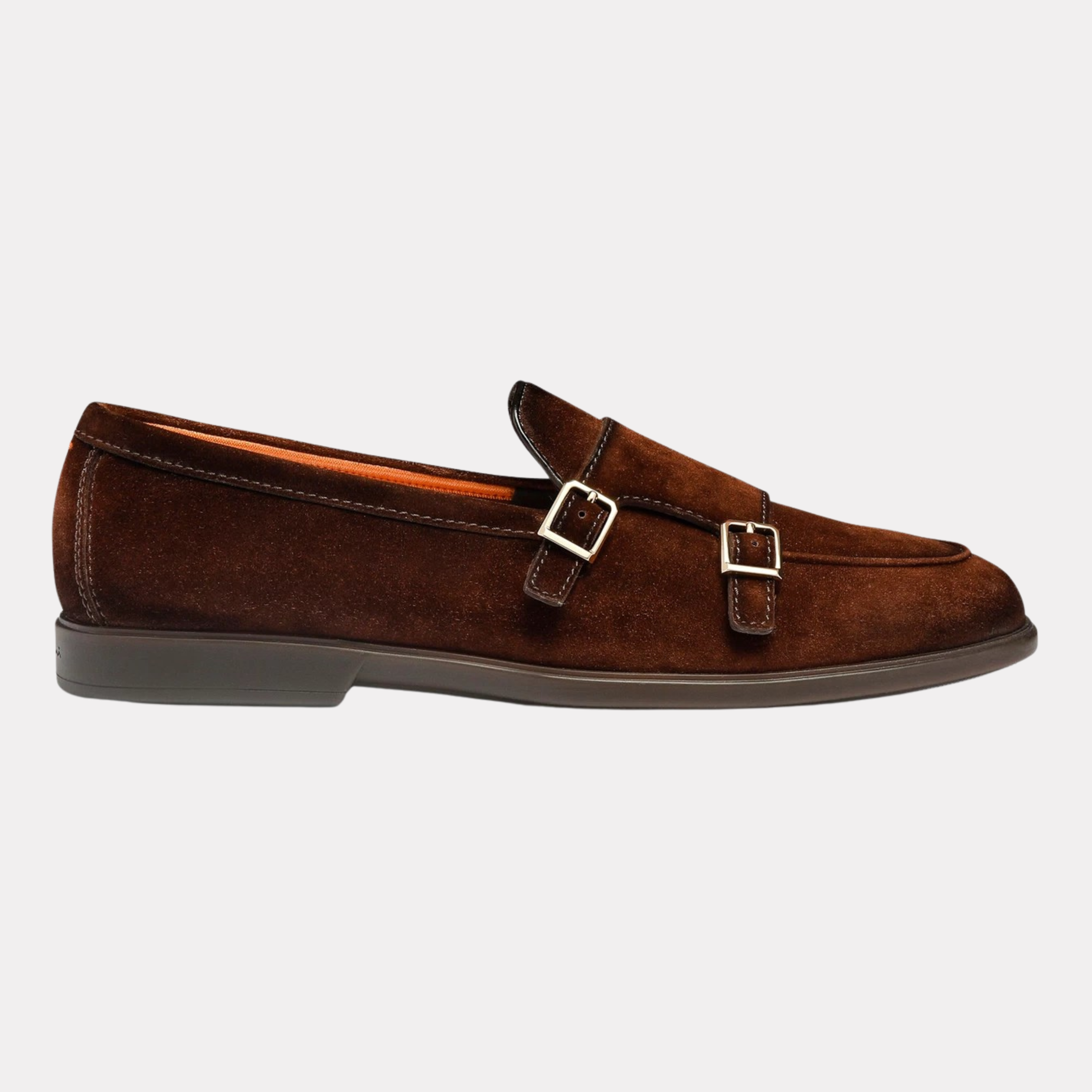 Men's brown suede double-buckle loafer