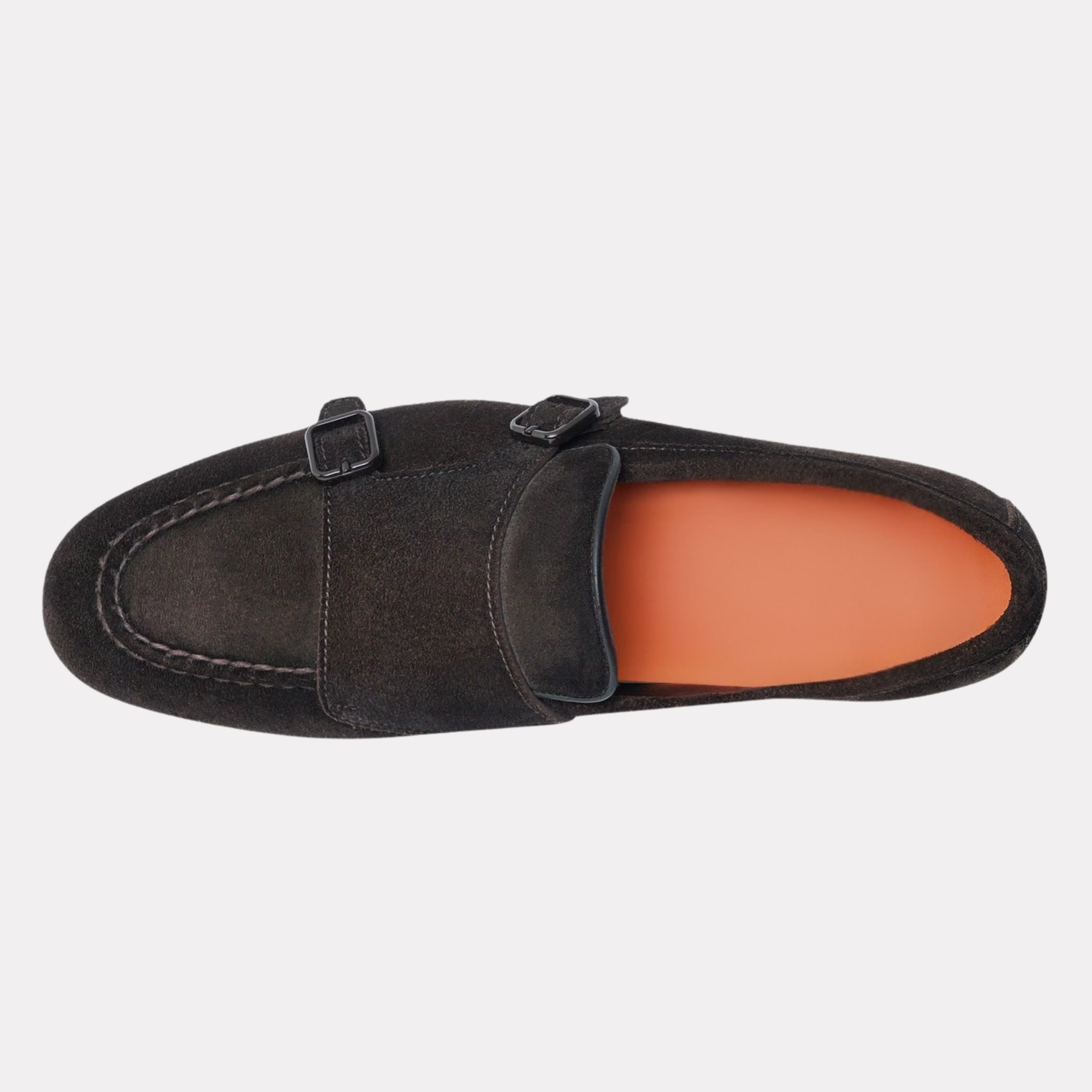 Men's dark brown suede double-buckle loafer