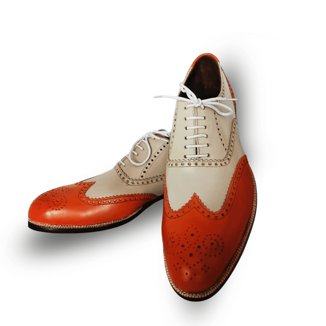 Handmade Two-Tone Orange & Cream Wingtip Oxford Shoes