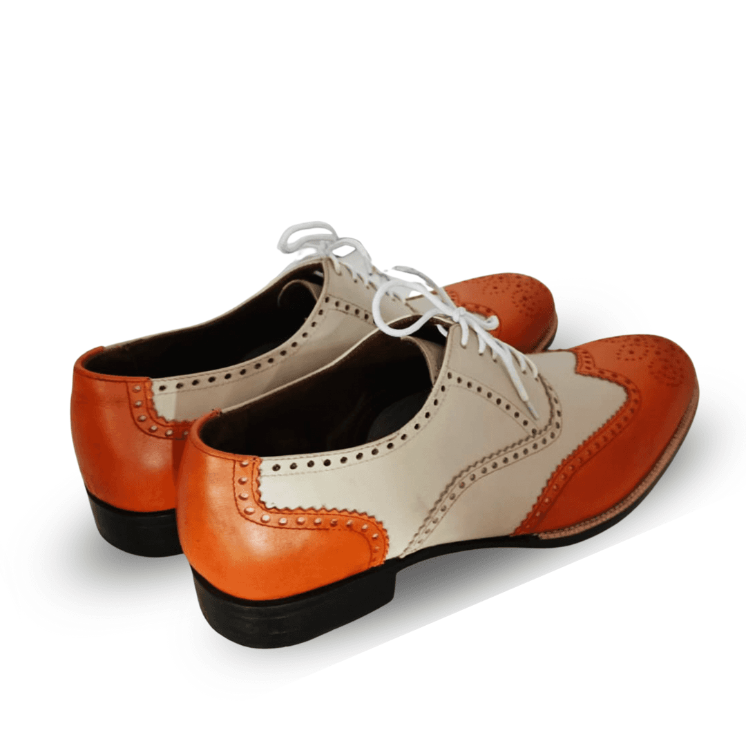 Handmade Two-Tone Orange & Cream Wingtip Oxford Shoes