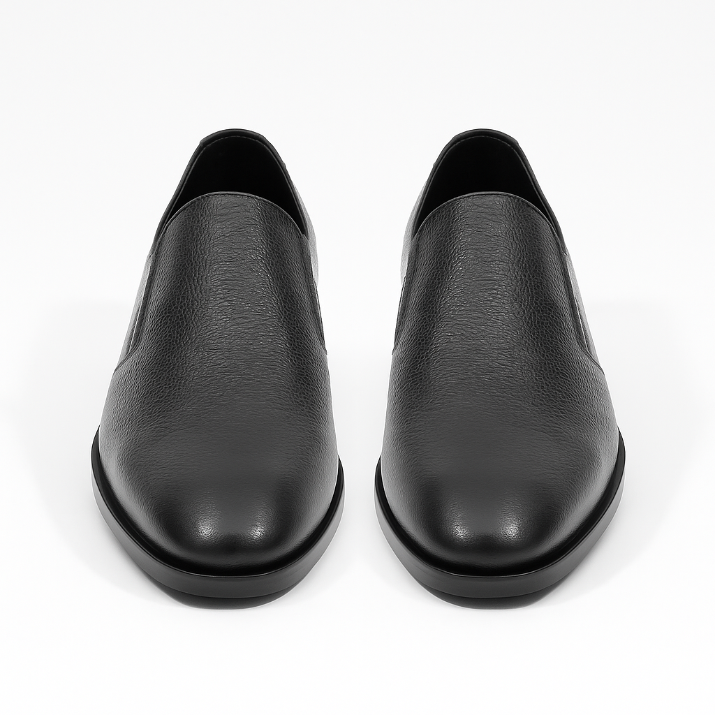 Black Leather Slip-On Shoes