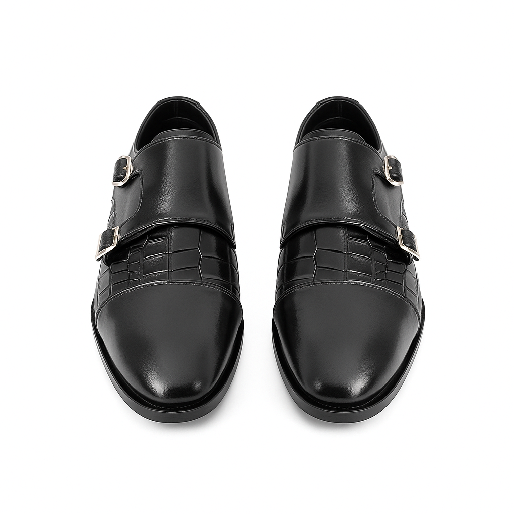 Black Double Monk Strap Shoes