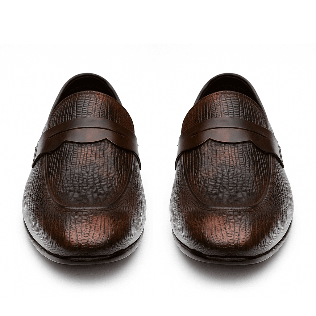 Handmade Brown Textured Leather Penny Loafers