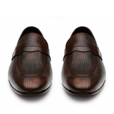 Handmade Brown Textured Leather Penny Loafers