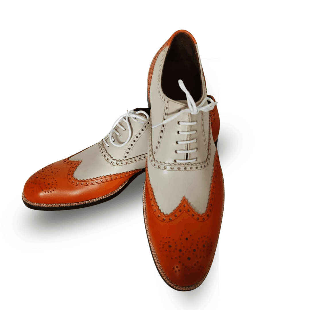Handmade Two-Tone Orange & Cream Wingtip Oxford Shoes