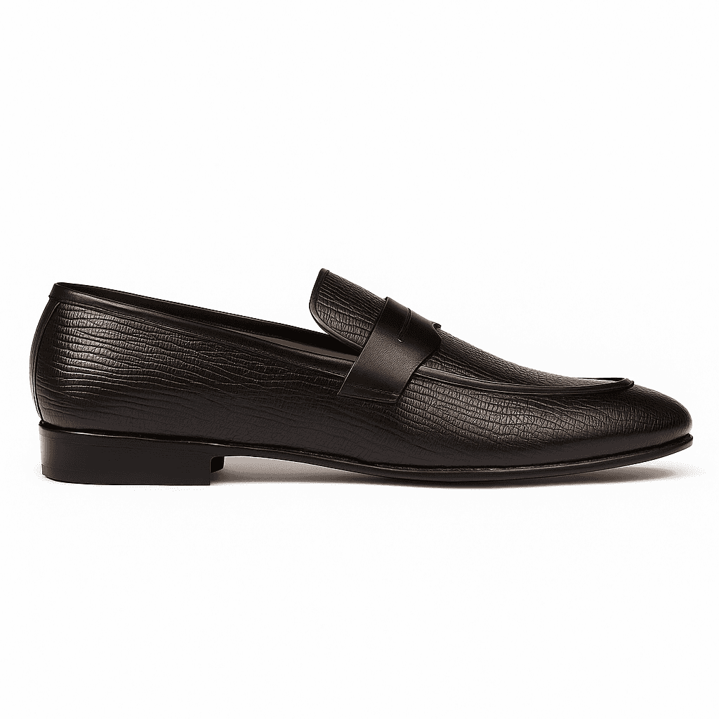 Handmade Brown Textured Leather Penny Loafers