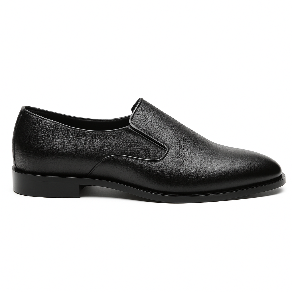 Black Leather Slip-On Shoes