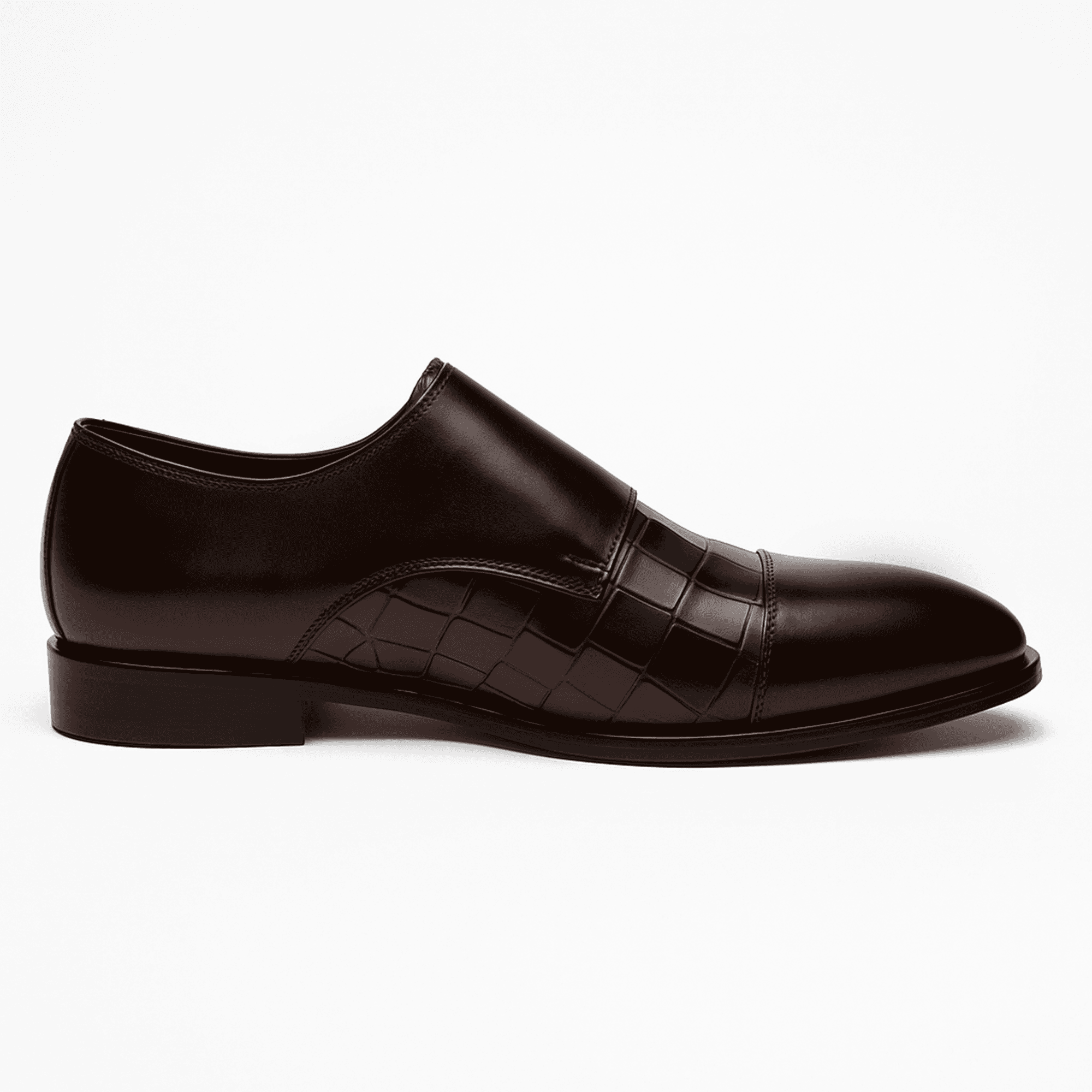 Handmade Brown Double Monk Strap Shoes | Croc-Embossed Leather