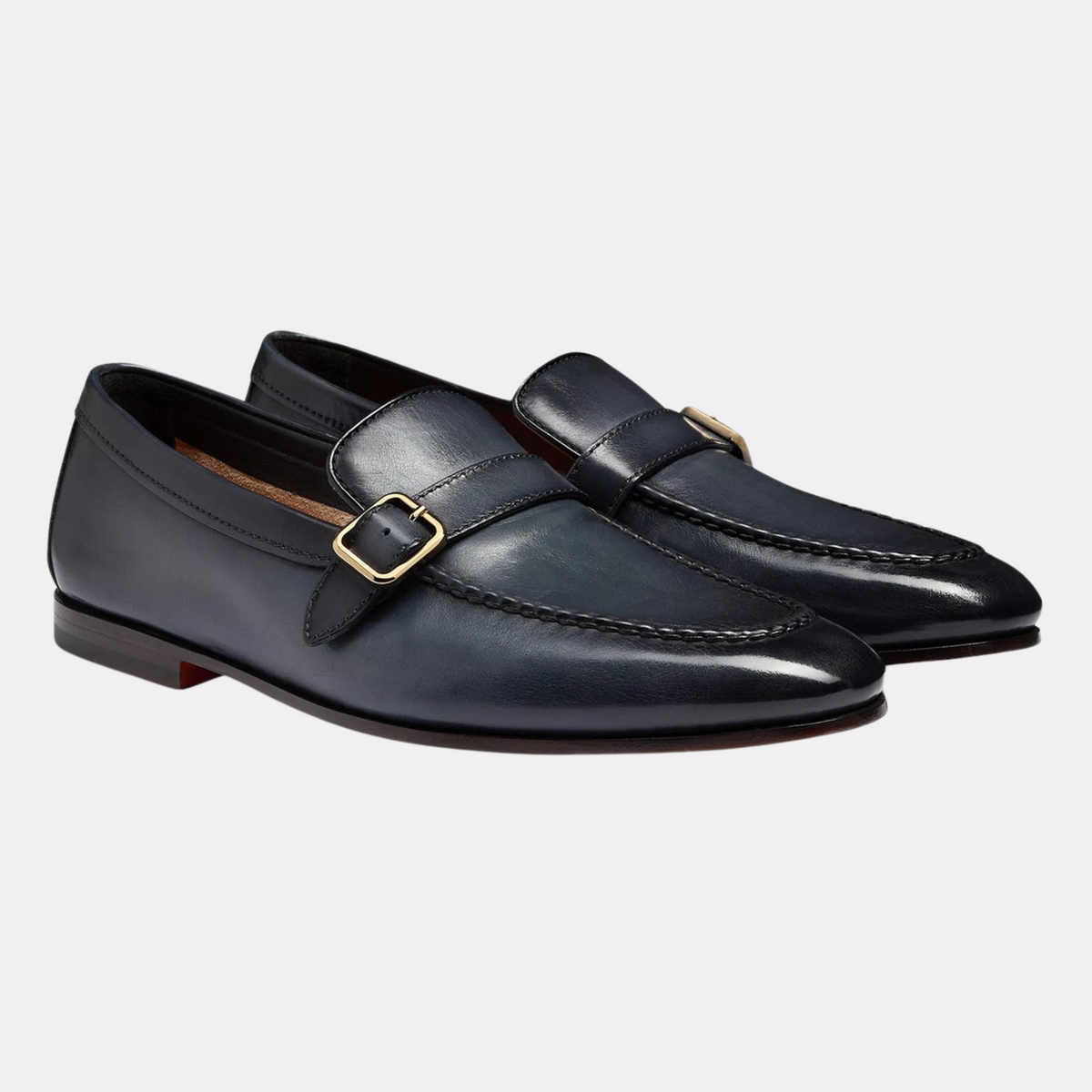 Men's blue leather single-buckle loafer