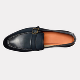 Men's blue leather single-buckle loafer